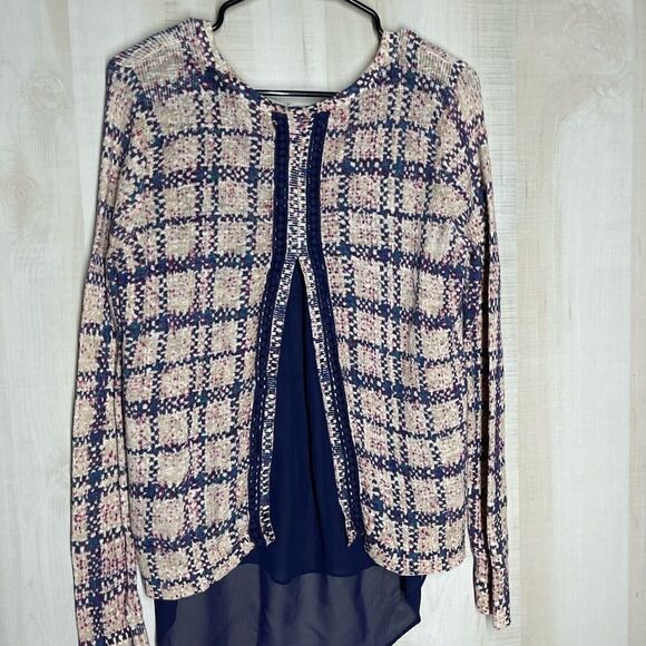 Lucky brand navy and beige plaid long sleeve top, size small - Picture 10 of 14